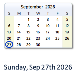 September 27, 2026 calendar