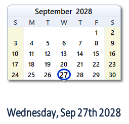September 27, 2028 calendar