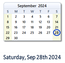 28 September 2024 calendar