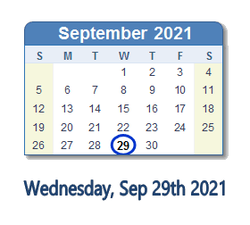 29 September 2021 calendar