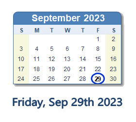 September 29, 2023 calendar