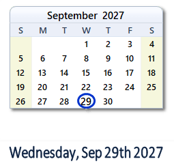 September 29, 2027 calendar