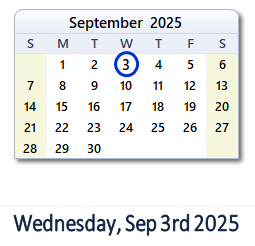 3 September 2025 calendar