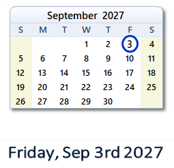 September 3, 2027 calendar