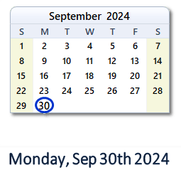 30 September 2024 calendar