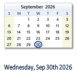 September 30, 2026 calendar