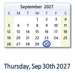 30 September 2027 calendar