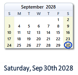September 30, 2028 calendar