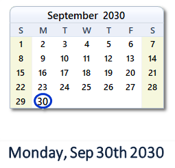 September 30, 2030 calendar