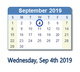 September 4, 2019 calendar