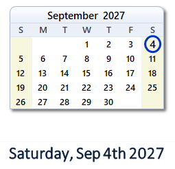 September 4, 2027 calendar
