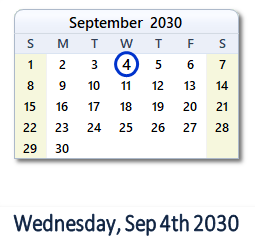 September 4, 2030 calendar