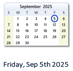 September 5, 2025 calendar