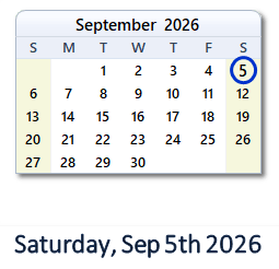 September 5, 2026 calendar