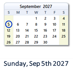 5 September 2027 calendar