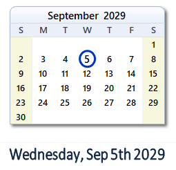 September 5, 2029 calendar