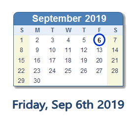 September 6, 2019 calendar