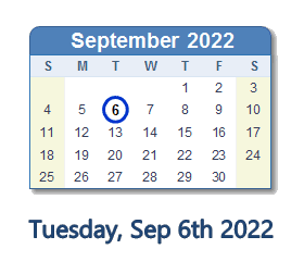 6 September 2022 calendar