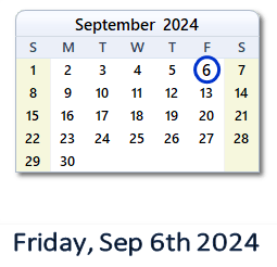 September 6, 2024 calendar