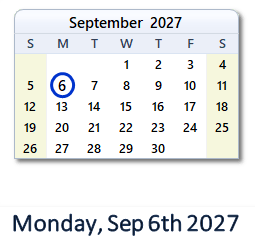 6 September 2027 calendar