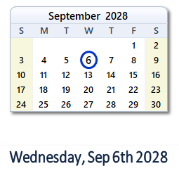 September 6, 2028 calendar