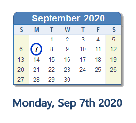 September 7, 2020 calendar