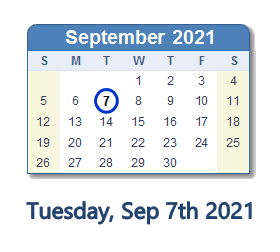 September 7, 2021 calendar