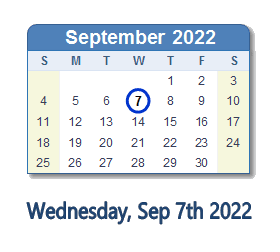 September 7, 2022 calendar