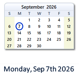 September 7, 2026 calendar