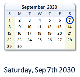 September 7, 2030 calendar