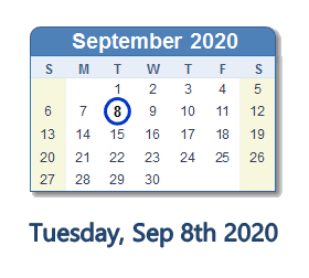 September 8, 2020 calendar