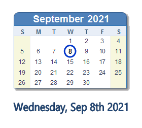 September 8, 2021 calendar