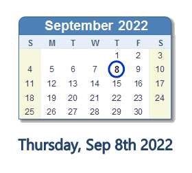 8 September 2022 calendar