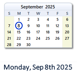 September 8, 2025 calendar