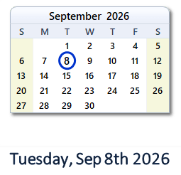 September 8, 2026 calendar
