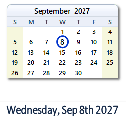 September 8, 2027 calendar