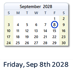 September 8, 2028 calendar