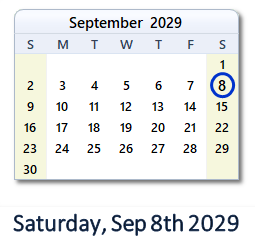 September 8, 2029 calendar