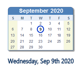 September 9, 2020 calendar
