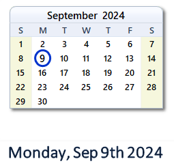 September 9, 2024 calendar