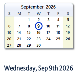 September 9, 2026 calendar