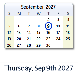 September 9, 2027 calendar