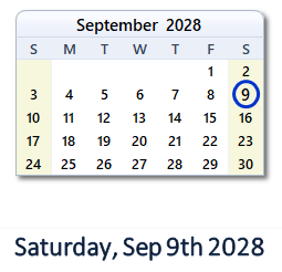 September 9, 2028 calendar
