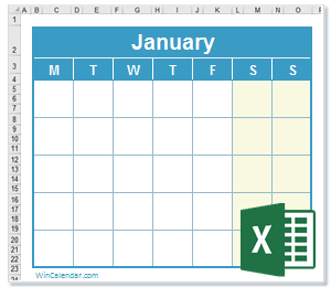 Calendar Excel Blank English