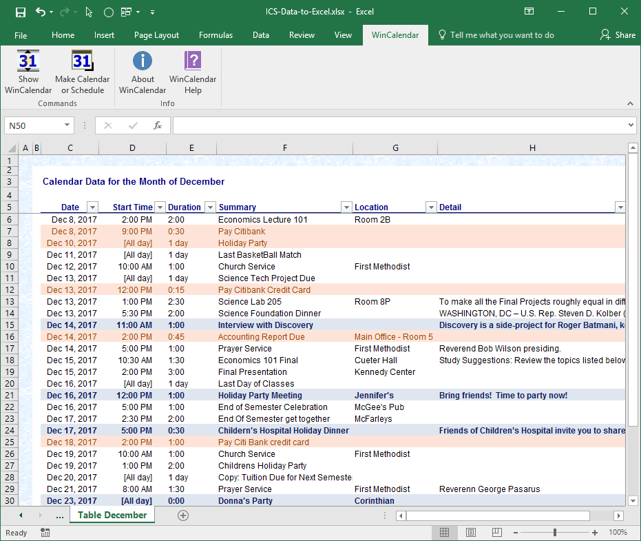 Convert ICalendar ics To Excel And Word