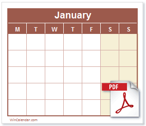 Calendar PDF Blank English