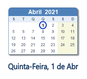 1 Abril 2021 calendario