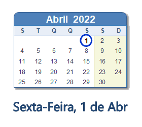 1 Abril 2022 calendario