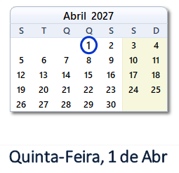 1 Abril 2027 calendario