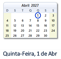 1 Abril 2027 calendario